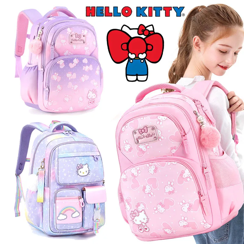 

Sanrios Hellokitty Schoolbag Cartoon Strawberry Kitty Cat Backpack Burden Alleviation Protect Spine Waterproof Anti Lost Bags