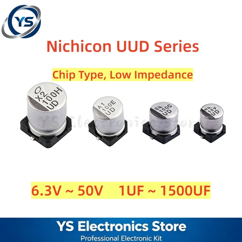 Фото 10-100 шт. электролитических SMD-конденсаторов Nichicon серии UUD 6.3В 10В 16В 25В 35В 50В 1мкФ~1500мкФ 100мкФ 220мкФ 470мкФ с низким ESR, оригинальные №1
