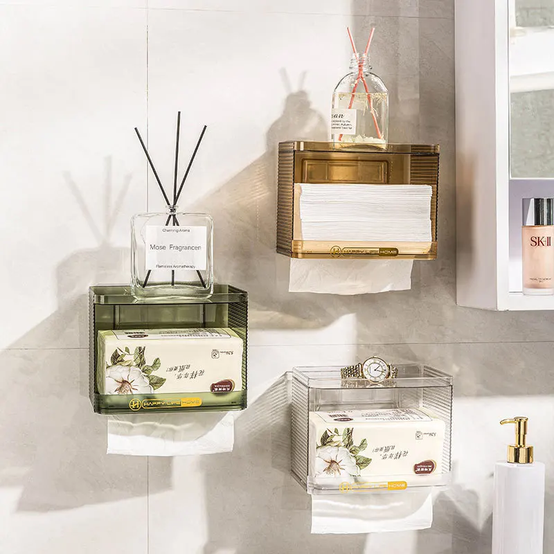 

1PC Tissue Box Wall Mounted Perforation-free Toilet Toilet Facial Tissue Face Wash Towel Household Storage Drawing Paper Kitchen