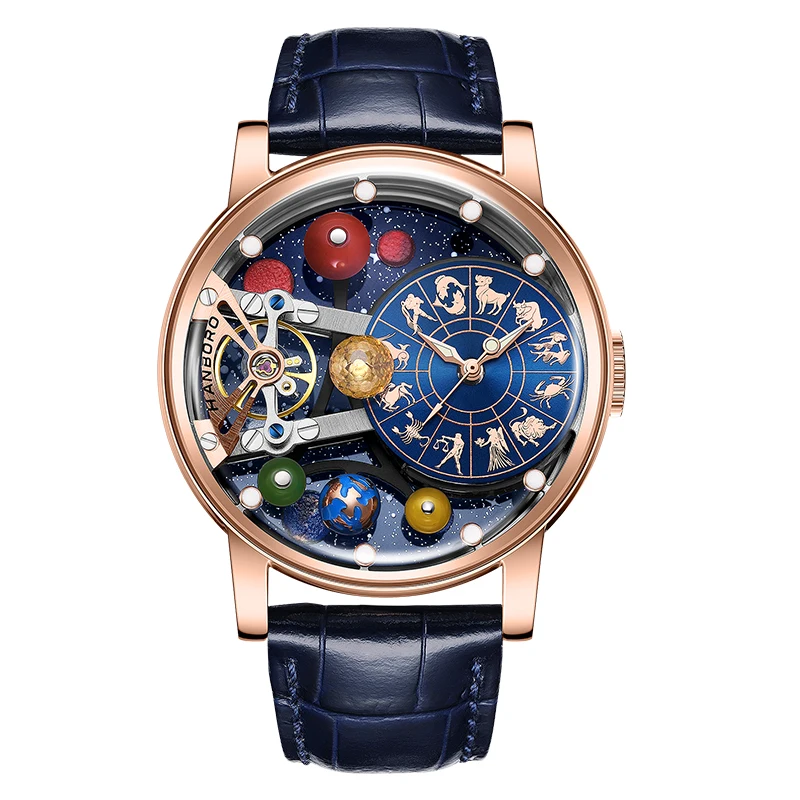 Фото Мужские полностью автоматические механические часы HANBORO Celestial Series 12 Constellation с эффектом звездного неба и ночной подсветкой, трендовые №2