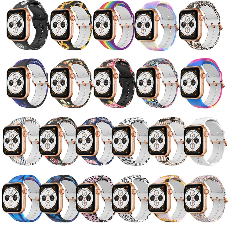 

New Fashion Strap For Apple Watch Band 44mm 40mm 38mm 42 mm Printing Silicone Bracelet iWatch 7 6 SE 5 4 3 Accessories 41mm 45mm