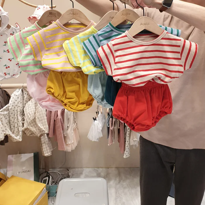

Baby Summer Clothes Children's Shorts Set Men's And Women's Baby Casual Loose Stripe T-shirt Two Piece Set Fashion 280