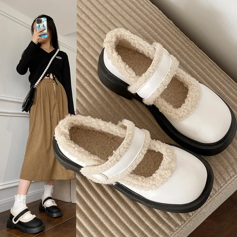

Новинка 2024, женская обувь из пушистого хлопка, женские лоферы, зимняя теплая плюшевая Повседневная Удобная обувь на плоской подошве, женская обувь на осень, мокасины