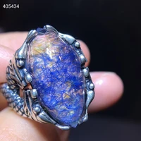 natural blue rutilated dumortierite quartz adjustable ring crystal 22 310 6mm 925 sterling silver woman men ring jewelry aaaaa