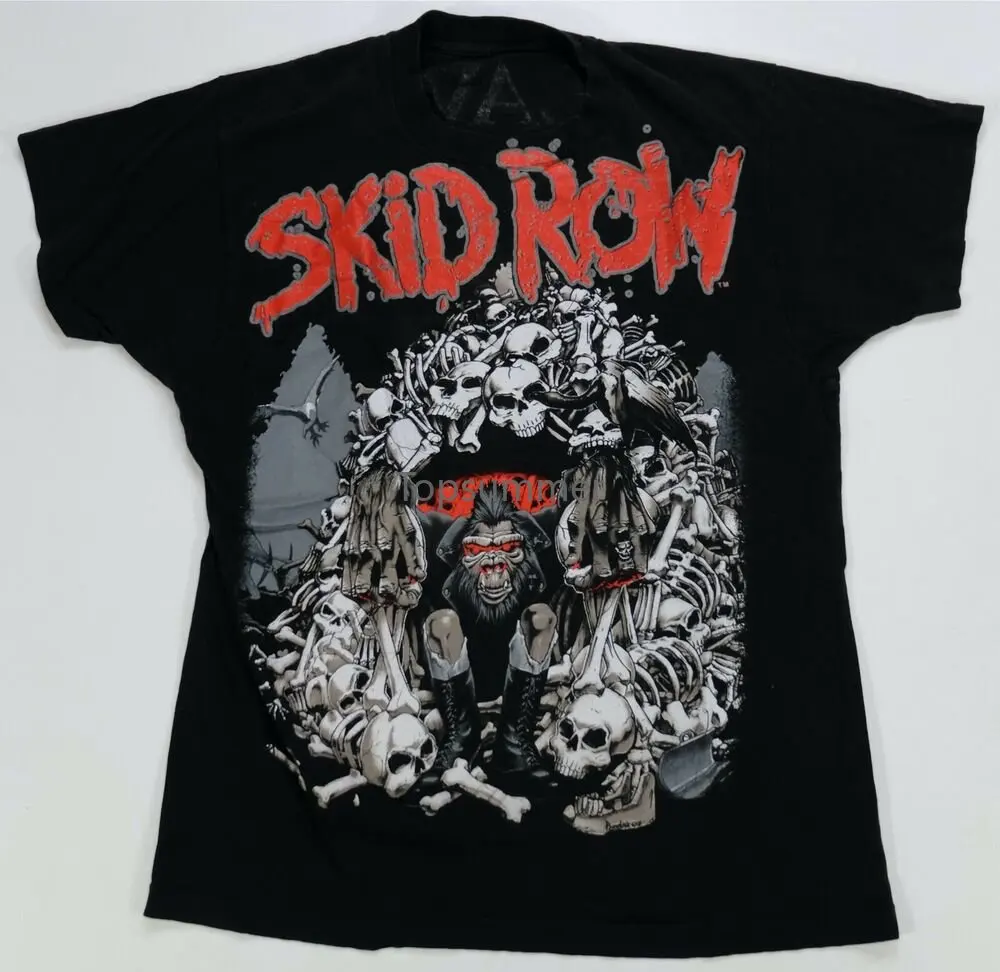 Rare Vtg Skid Row Slave To The Grind 1991 Tour Gorilla Skulls T Shirt 90S Black