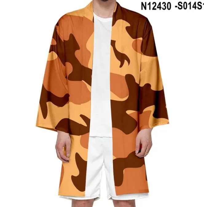 Men Print Camouflage Pattern Kimono Robe Summer Casual Loose Shirts Cardigan Home Bathrobe Chinese Style Large Size Coat