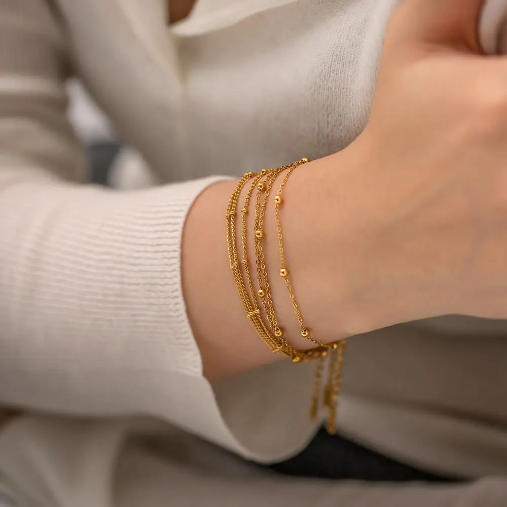 

18K Gold Double Layer Chain Bracelet For Women Creative Design Chain Bracelet Ladies Stainless Steel Bracelet Jewelry Pulseras