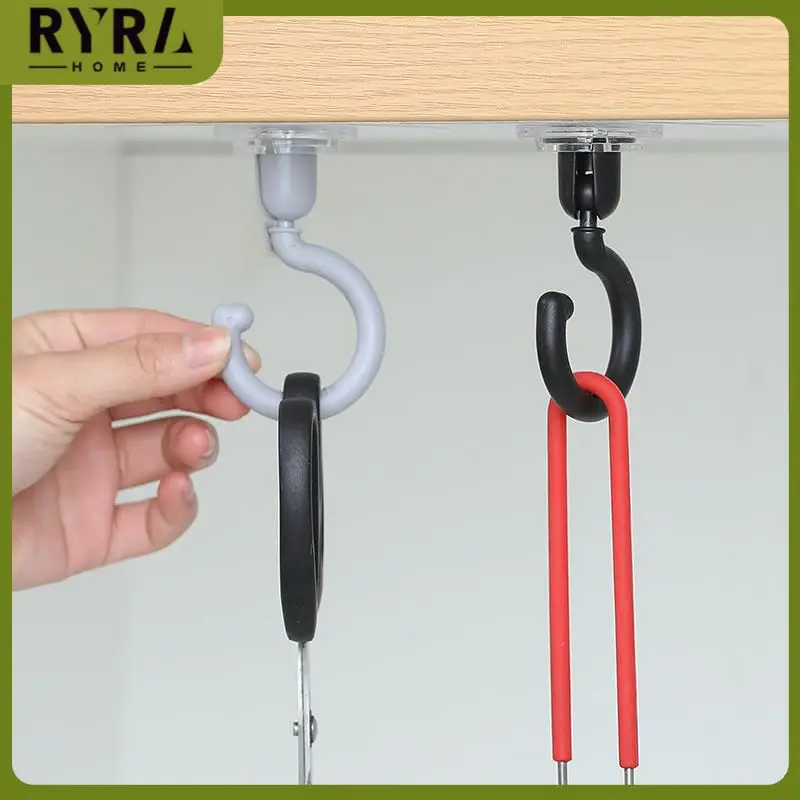 

Wall Hooks Transparent 1pc Self Adhesive Hook Multifunction For Keys Towels Strong Hook Kitchen Bathroom Ceiling Rotary Hook