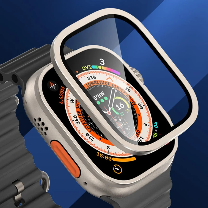 Metal Bumper+Tempered Glass For Apple Watch Ultra 49mm Case Accessories Screen Protector Metal Bezel Full Film iWatch Ultra 49mm