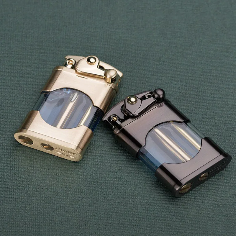2022 флейта прозрачный топливный бак металлическая ретро-зажигалка с шлифовальным