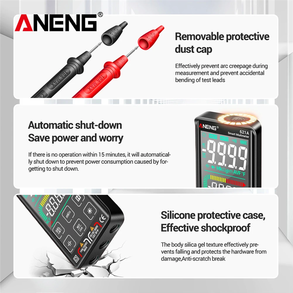 Цифровой мультиметр ANENG 621A умный с сенсорным ЖК-экраном 9999 отсчетов True RMS