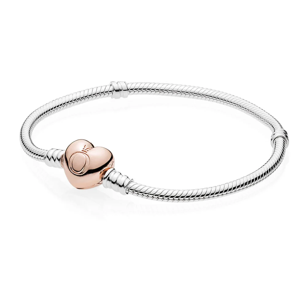 PANDORA – Bracelet en chaîne serpent pour femmes, fermoir en forme de cœur, cadeau d'anniversaire, marque de mode, Simple, bricolage, fabrication de bijoux