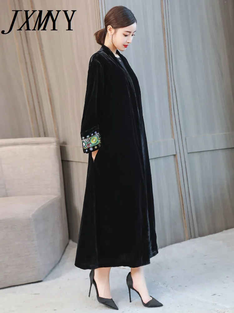 Женское бархатное кимоно с вышивкой V-образным вырезом | Женская одежда