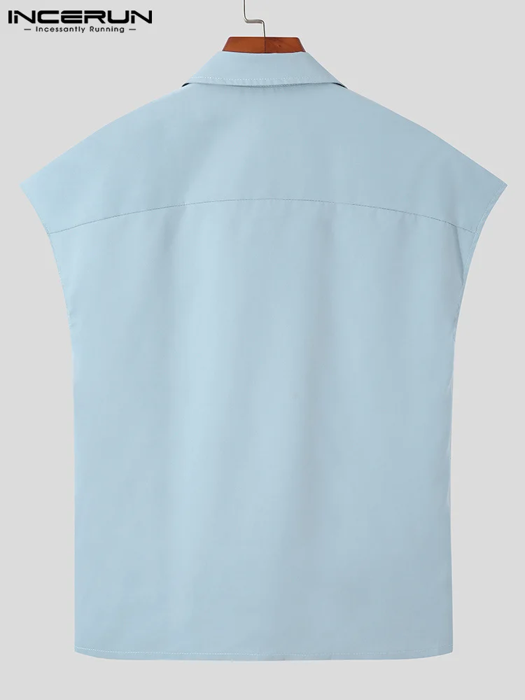 Korean Style New Men's Solid All-match Sleeveless Blouse Casual Streetwear Male Hot Sale Buttons Shirts S-5XL INCERUN Tops 2023
