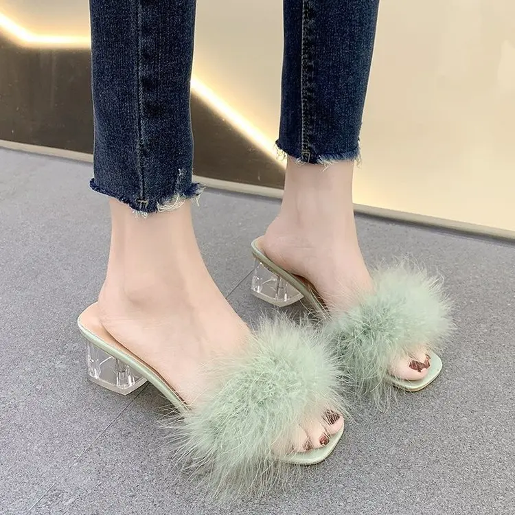 

Women Slippers Summer 2022 New Fashion Stiletto Sandals Open Toe High Heel Zapatillas Mujer Casa Sapatos Femininos