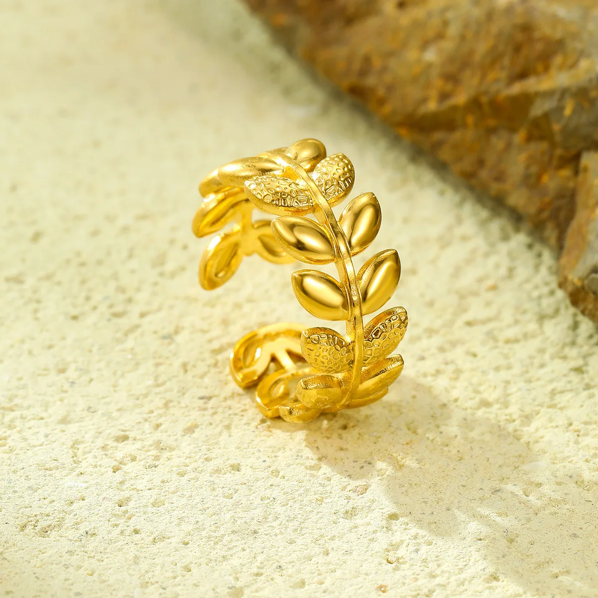 Женские открытые кольца с листьями NIMAI регулируемые дизайнерские из нержавеющей