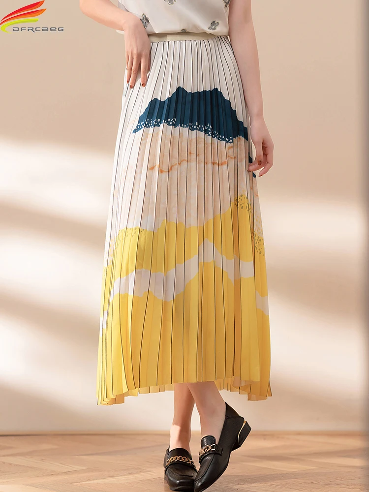 

Женская длинная Плиссированная Юбка DFRCAEG, корейская модная шифоновая трапециевидная юбка с высокой талией, весна-лето 2023