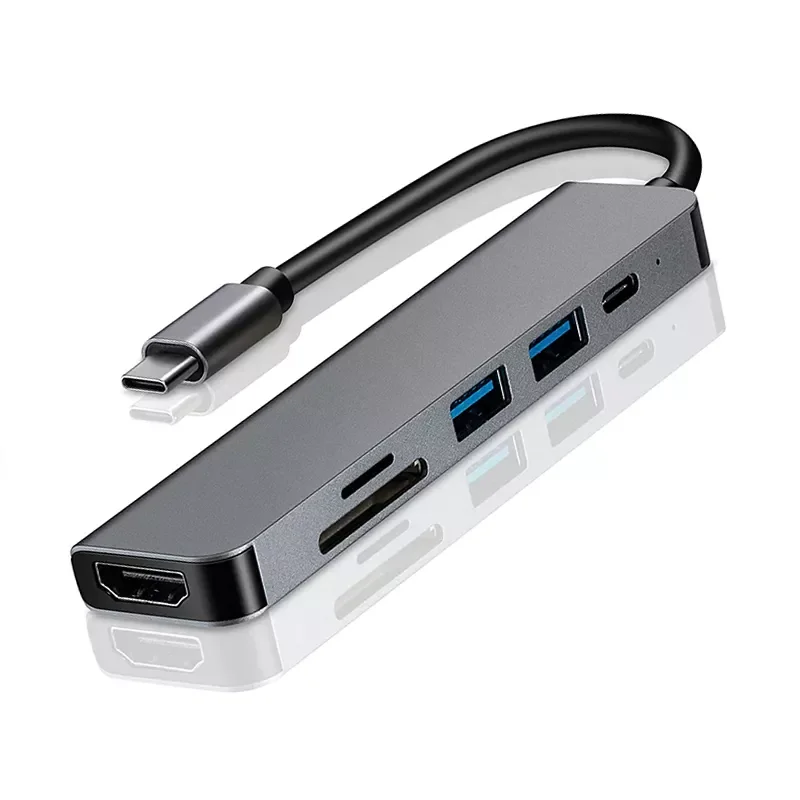 

New Fashion 3.0 Type C Hub 6 IN 1 Multi Splitter Adapter With TF SD Reader Slot For Macbook Pro 13 15 Air PC Computer Accessorie