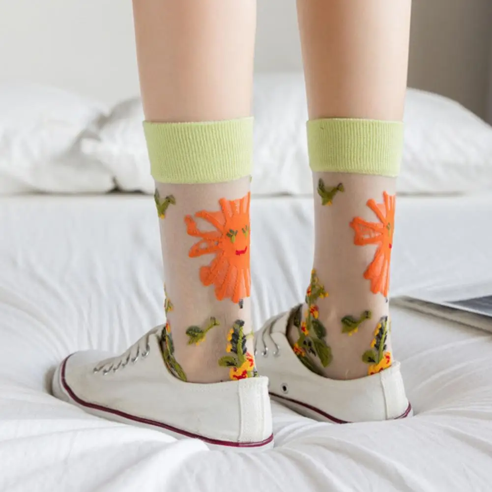 

Breathable 1 Pair Simple Embroidery Flower Leaves Summer Socks Super Soft Mid Cut Socks Animal Printed for Running