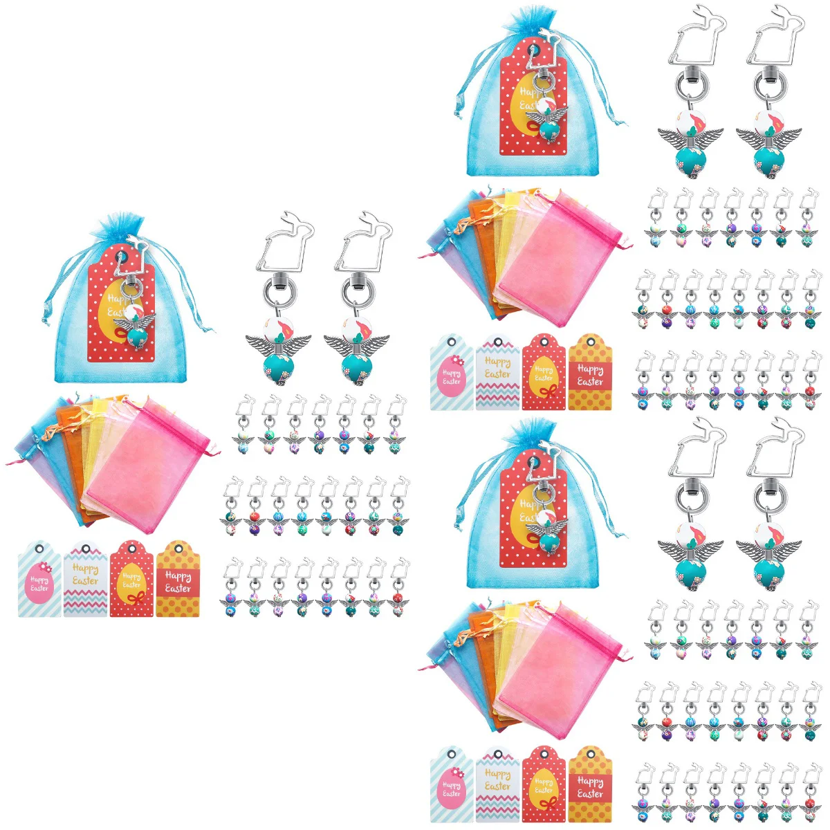 

3 Sets Rabbit Charm Keychains Angle Key Chains with Tags and Bags Easter Party Favors