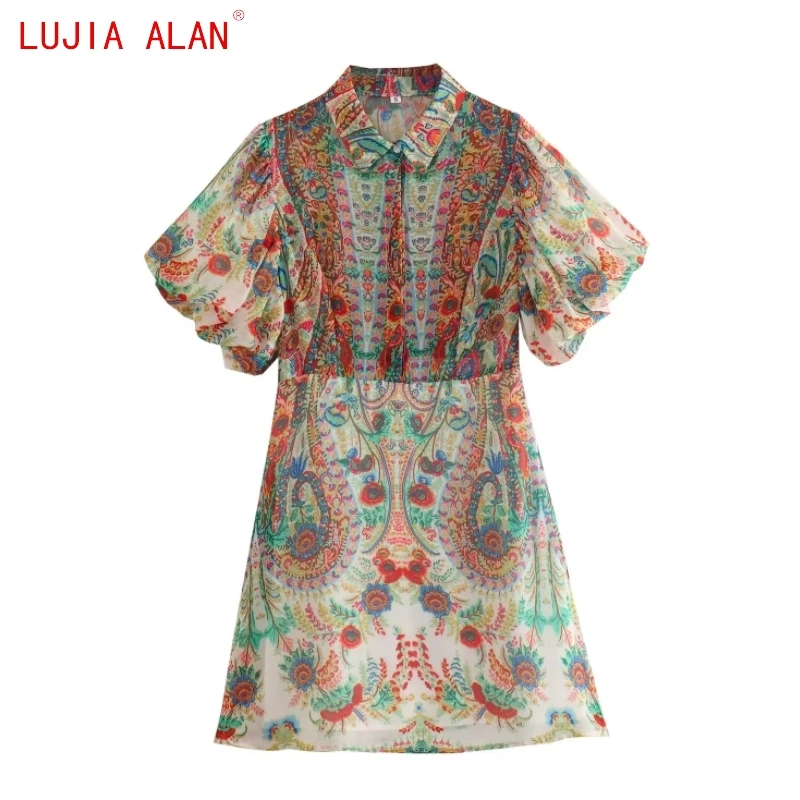 

Осеннее новое женское элегантное шифоновое мини-платье с принтом пейсли, женские повседневные платья LUJIA ALAN WD3120 с рукавами-фонариками и боковой молнией