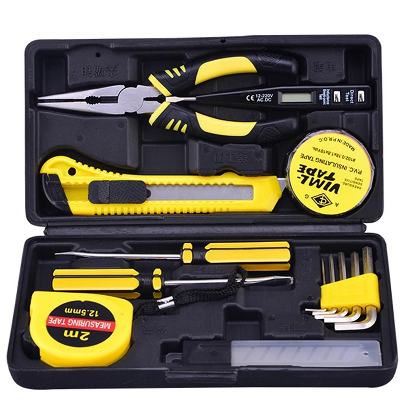 

9 Pieces of Multifunctional Household Hardware Tool Set, Car Tool Box, Woodworking Tool Box