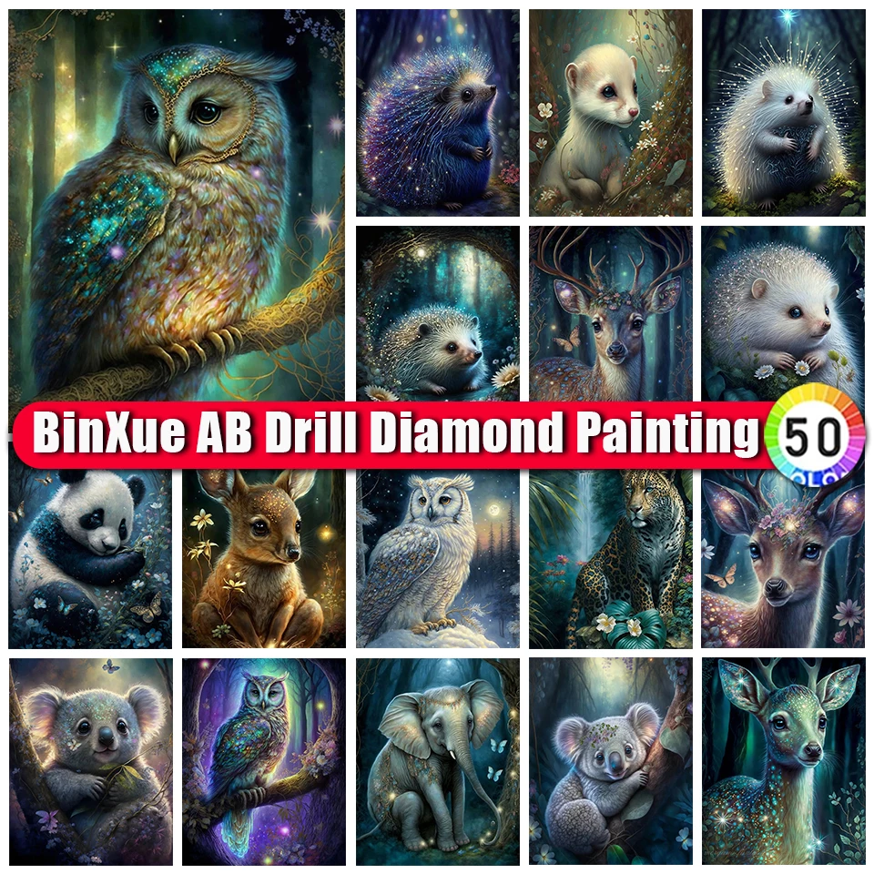 

BinXue Cute Animal Owl AB Diamond Painting Hedgehog Sika Deer Cross Stitch Handmade 5D DIY Panda Koala Mosaic Art Home Decor