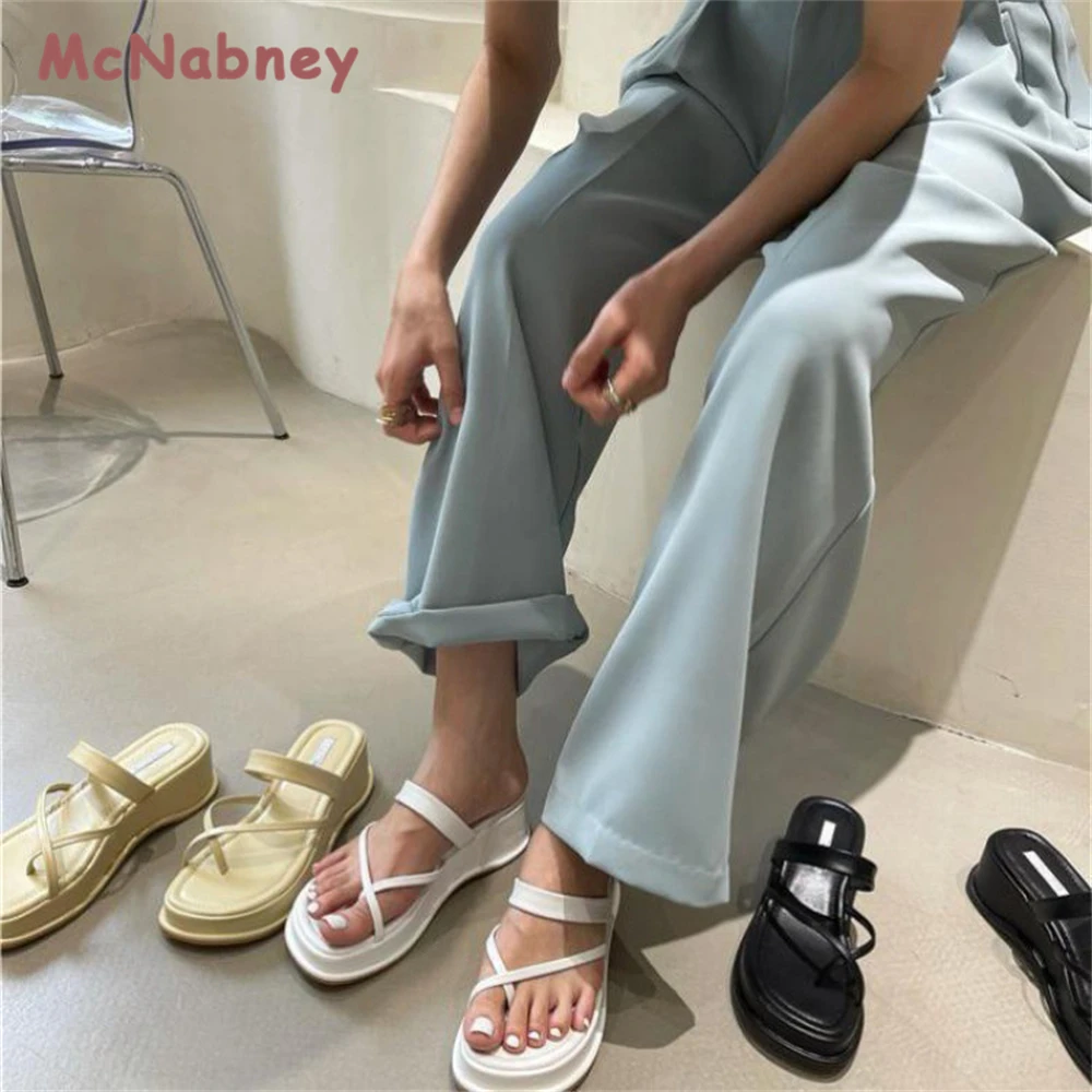 Summer Platform Women Slippers Clip Toe Slip On Shoes Ladies Wedges Female Outdoor Party Slides White Sandals Pumps