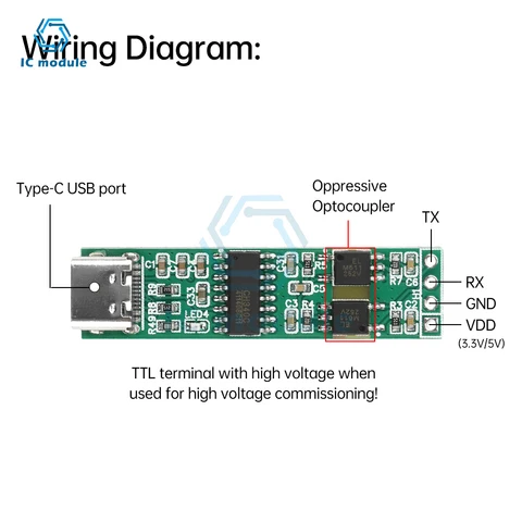Оптоэлектронный изоляционный модуль последовательного порта USB-TTL типа C H340 Высокоскоростная изоляция Изолирующий модуль последовательного порта UART