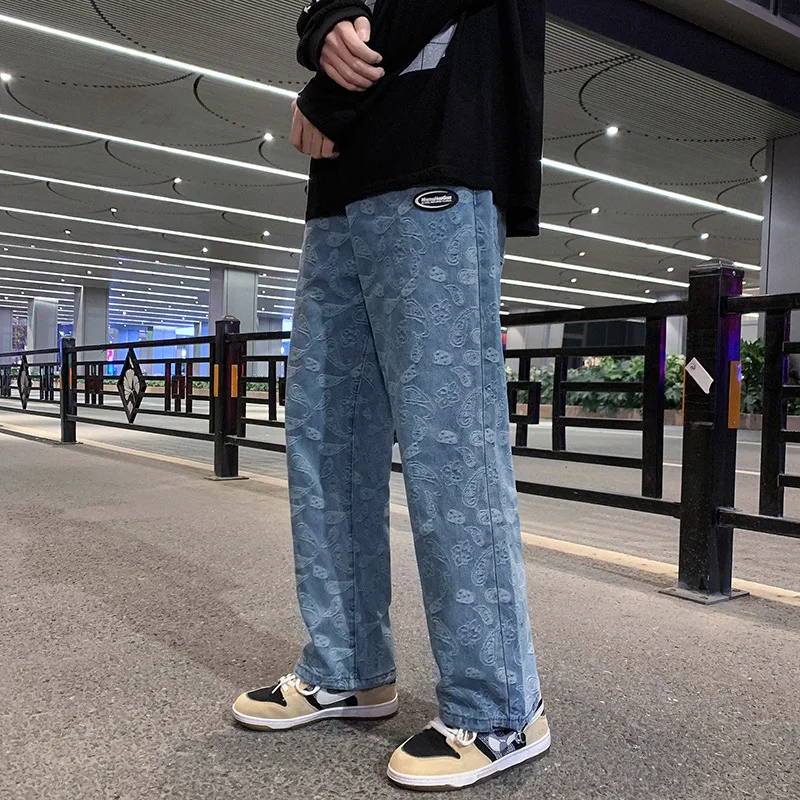 

Loose Street Style Straight Cargo Pants Jeans Men Fashion Brand Wide Leg Overalls Retro Trend Leisure Youth Denim Baggy