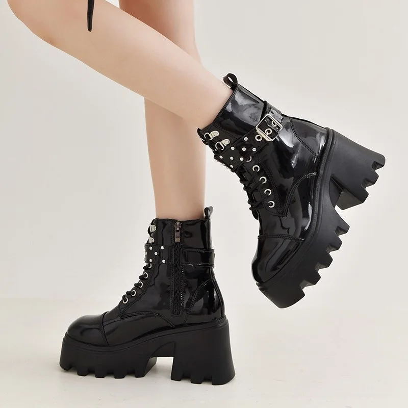 

Punk Black Boots Booties Woman 2022 Snow Women's Winter Footwear Shoes on Heels Platform Sneakers Heeled Ankle Pole Dance Girls'