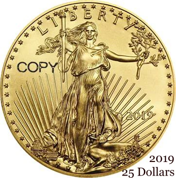 United States US 2019 $25 25 Dollars Half  Ounce American Gold Eagle Bullion Coinage USA Liberty Brass Metal Copy Coin