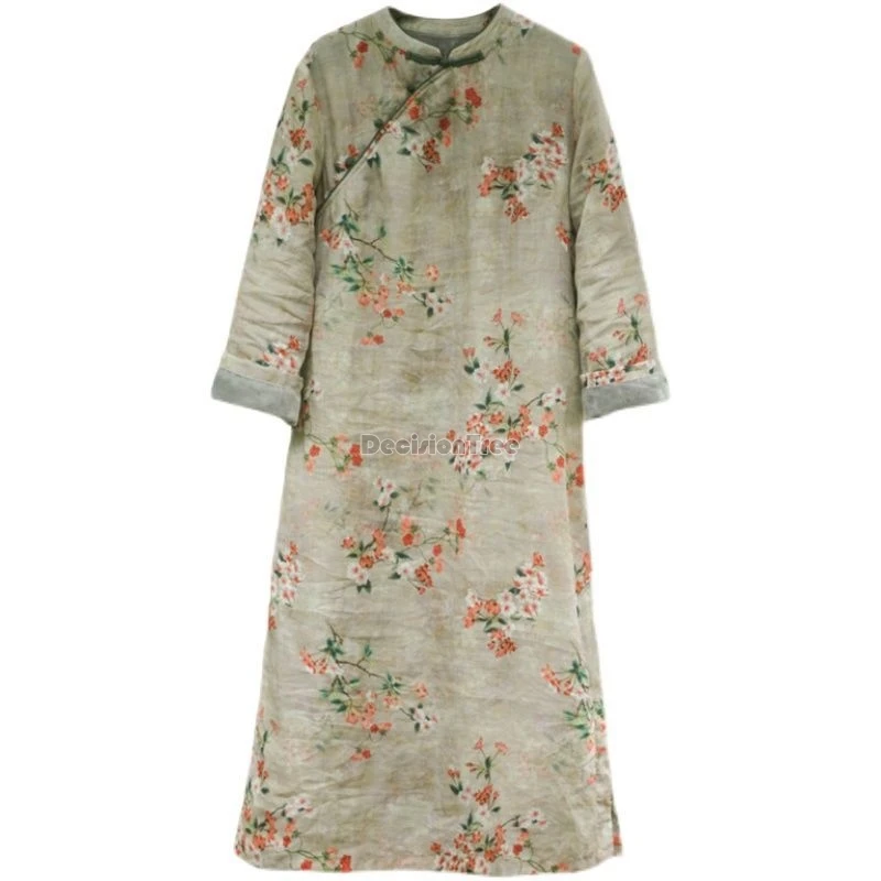 Осень-зима 2023 новый китайский стиль утепленный теплый хлопковый льняной ципао