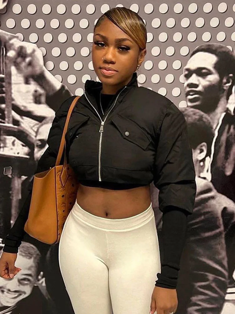 Sifreyr Autumn Winter Parkas Warm Thick Short Down Jackets For Women Fashion Zip Up Long Sleeve Puffer Jacket Y2K Street Clothes