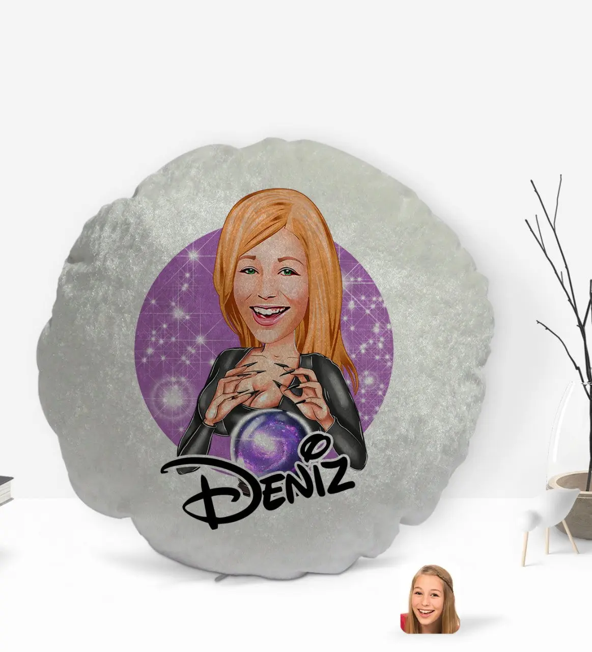 

Персонализированная Женская астрологическая карикатура, круглая декоративная подушка, украшение yastekk-1