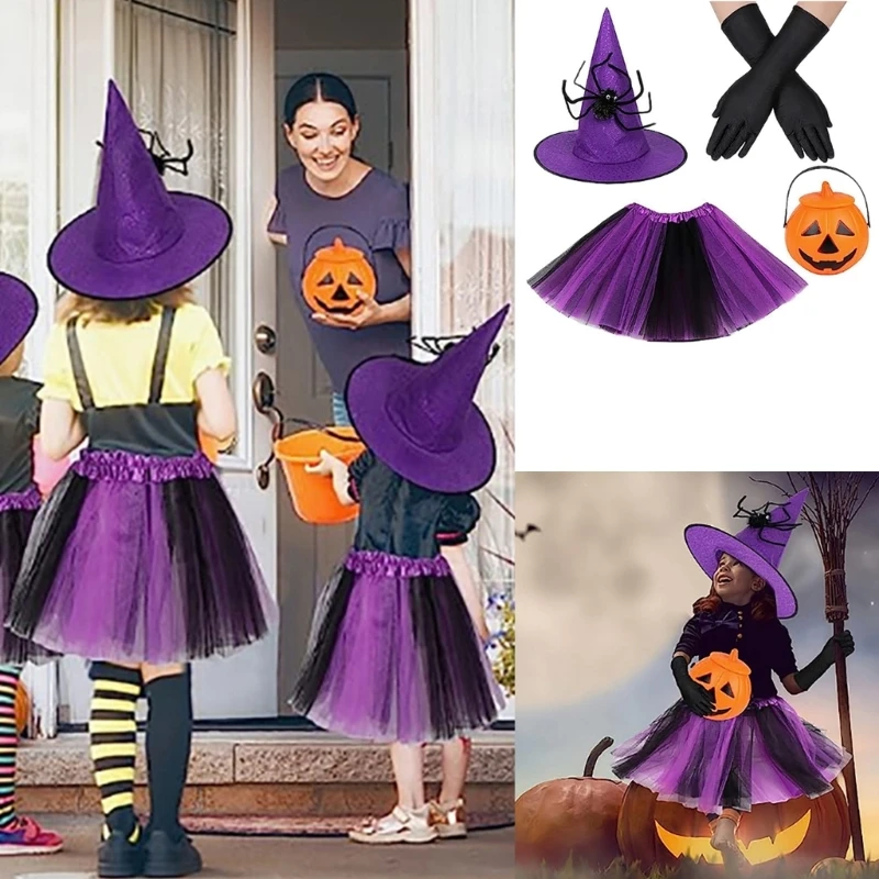 

Юбка-пачка принцессы пауков для девочек со шляпой, наборы для детей, Хэллоуин, ведьма, волшебник