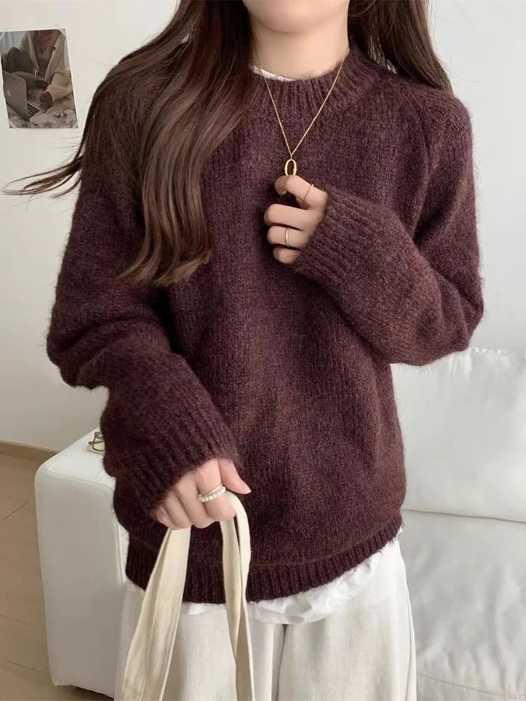 La Chabell Milk Fufu Мягкий клейкий свитер с круглым вырезом Женский осенне-зимний