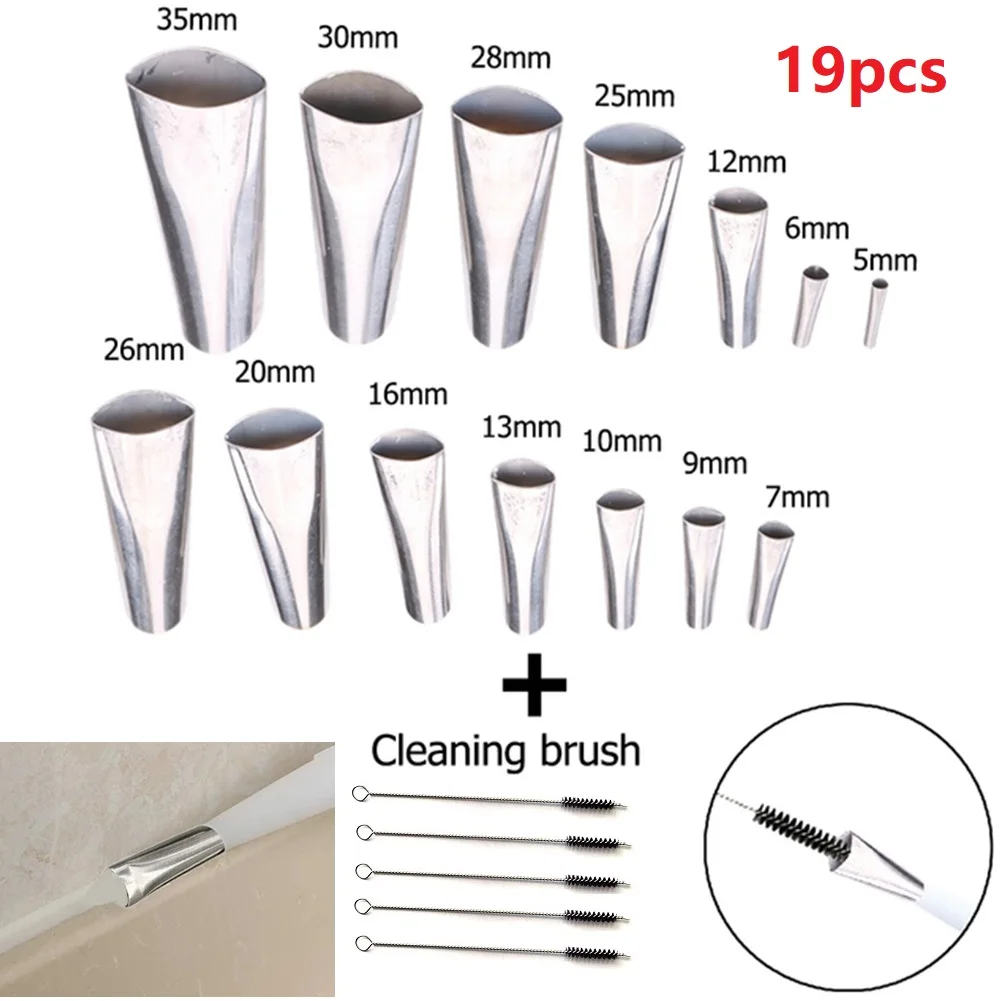

19 Pcs Stainless Steel Caulking Nozzle Applicator Finishing Tool Glue Mouth 5-35mm Caulking Nozzle Applicator Tool