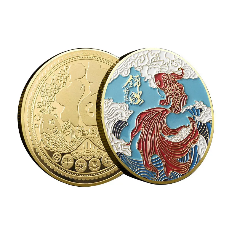 

Chinese Colorful Lucky Coin Koi Animal Commemorative Feng Shui Collectible Coins Metal Mascot Souvenir