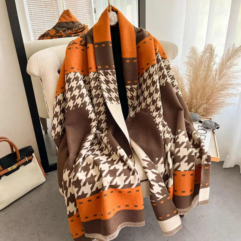 

Fahion Thick Cashmere Women Houndstooth Scarf Winter Warm Pashmina Blanket Bufanda Stoles Shawl Wraps Poncho Echarpe Scarves