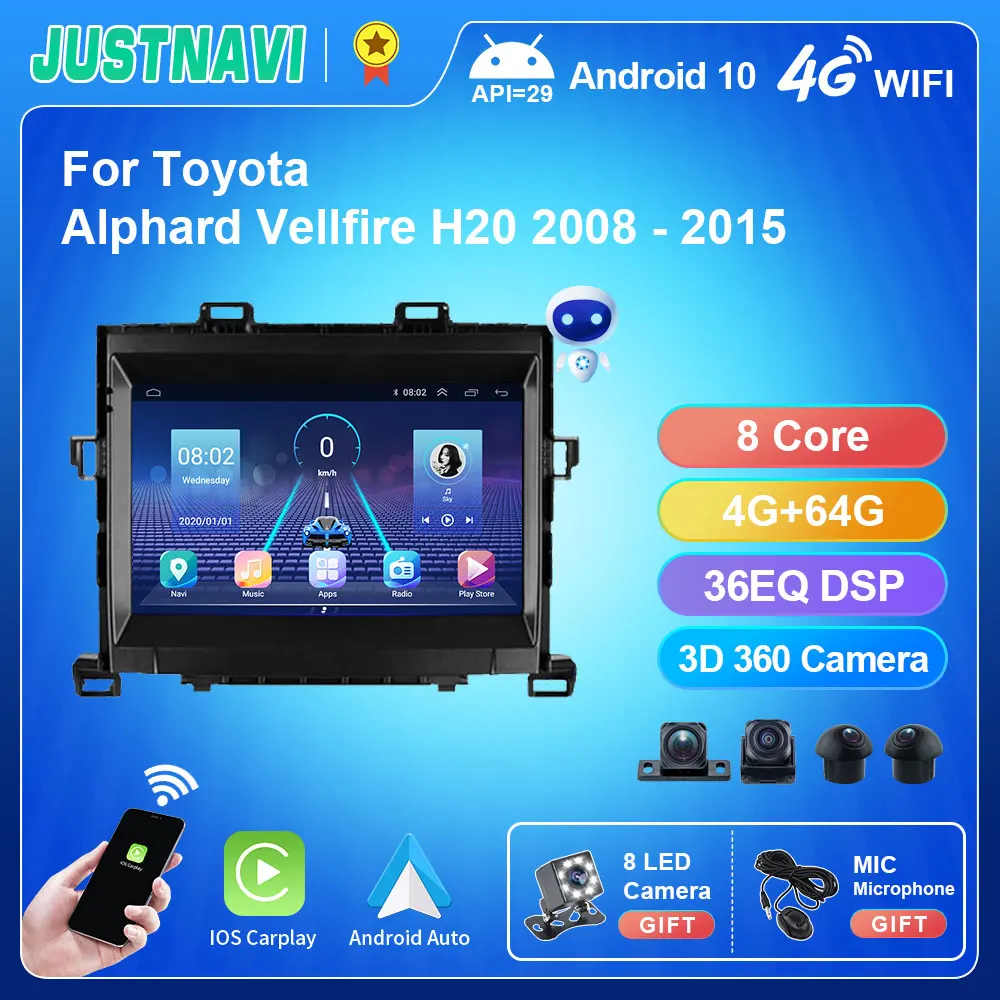 JUSTNAVI Android 10 Car Radio For Toyota Alphard Vellfire H20 2008 - 2015  Multimedia Video Player Navigation GPS Android Audio