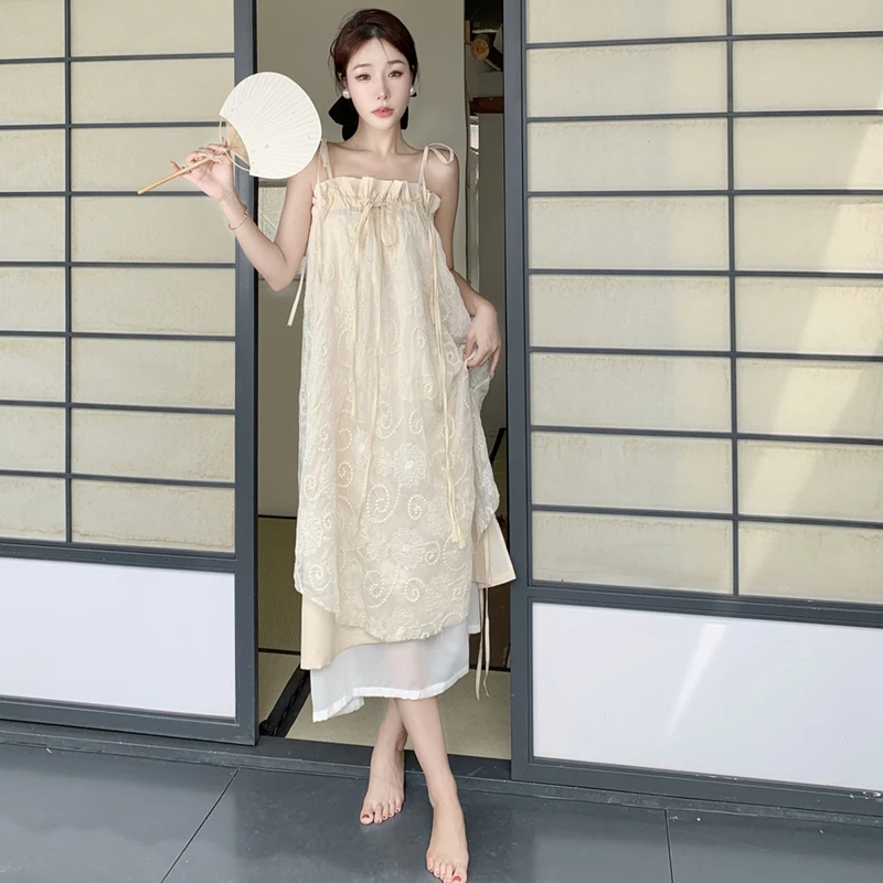 

2023 платье, французское винтажное, высококачественное, необычное, многослойное, из хлопка, милое, с тяжелыми лямками, бесплатная доставка