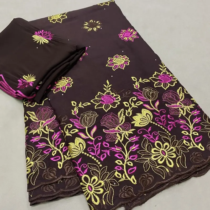

2+5 Yard Swiss Fabric 2023 Latest Beaded Embroidery African 100% Cotton Voile Lace Popular Dubai Style For wedding Party XJ4