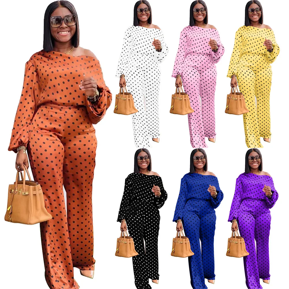 

2022 Spring Autumn African Women Long Sleeve Printing Polyester Two Pieces Sets Top and Long Pant African Suit African Clothes