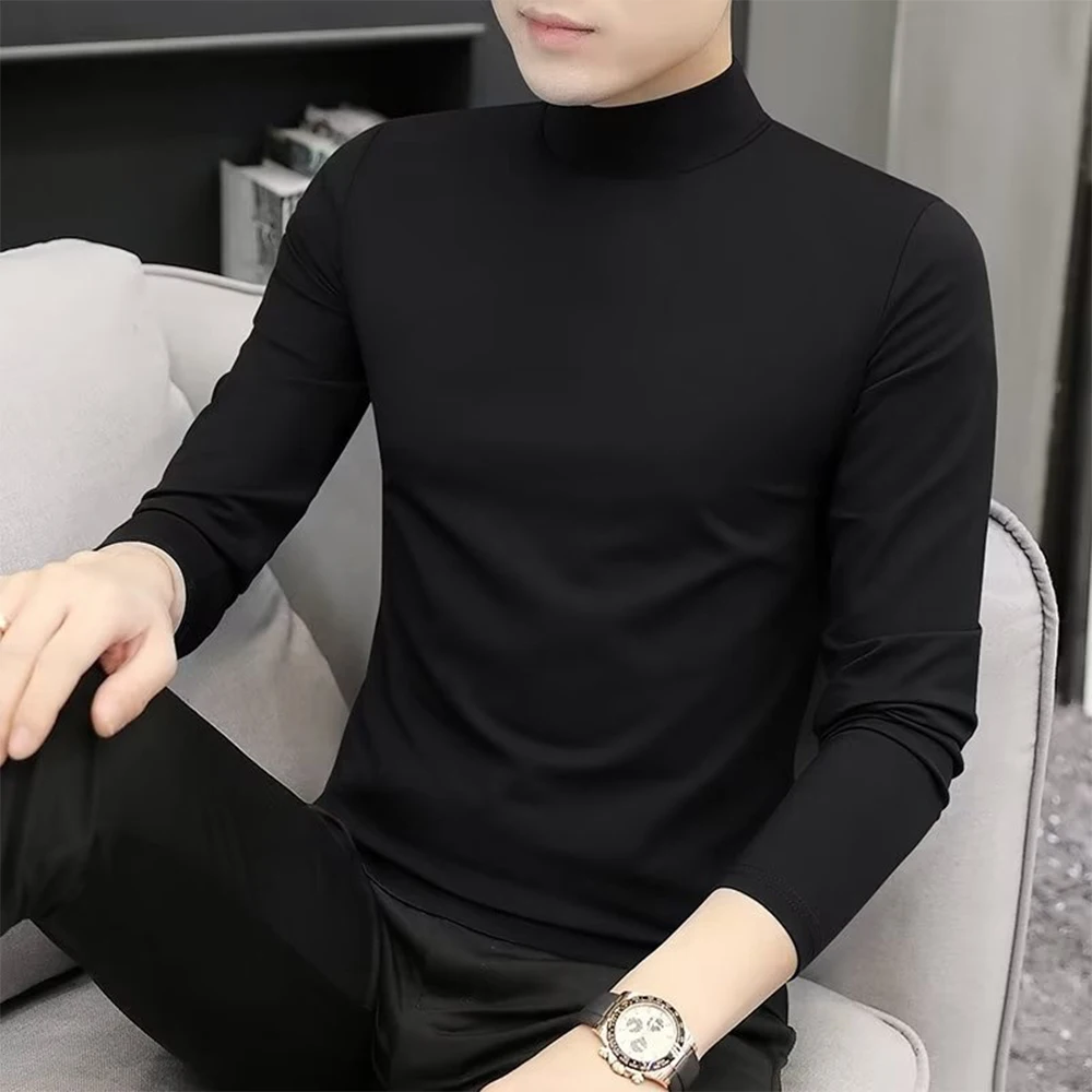 

Winter Warm Half High Collar Fashion Thermal Underwear Men Mock Neck Basic Plain T-shirt Blouse Pullover Long Sleeve Top Fashion