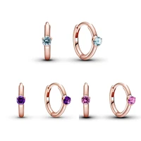 authentic 925 sterling silver sparkling colours pink solitaire huggie hoop earrings for women wedding gift pandora jewelry