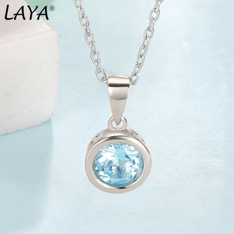 

LAYA 925 Sterling Silver Natural Sky Blue Topaz Bezel Setting Pendant Necklace For Women Original Fashion Jewelry 2022 Trend