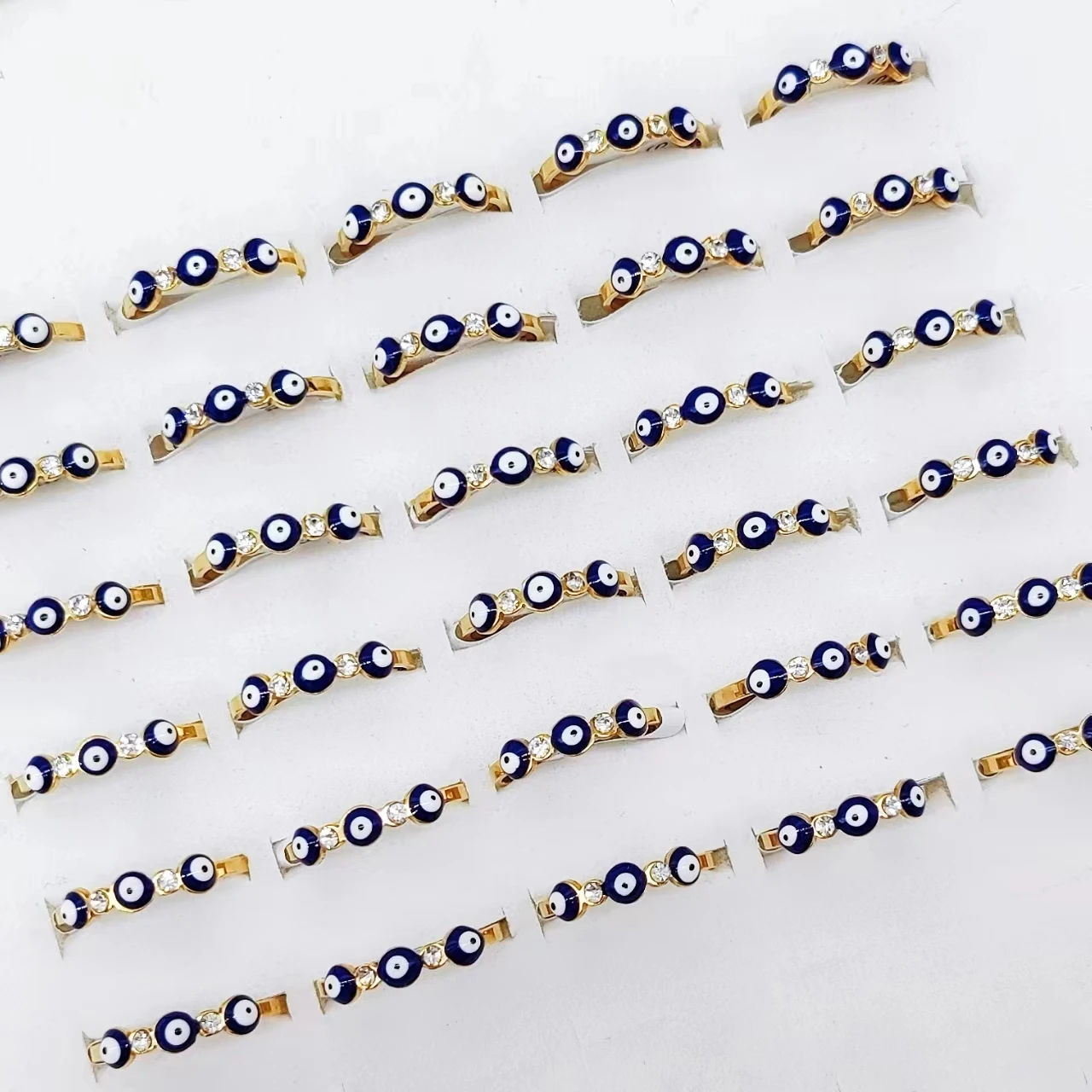 

Wholesale 10 /20/30/50 Pcs Punk Cute Pretty Gold Plating Striking Stainless Steel Eyes Rings Women Party Fashion Finger Jewelry