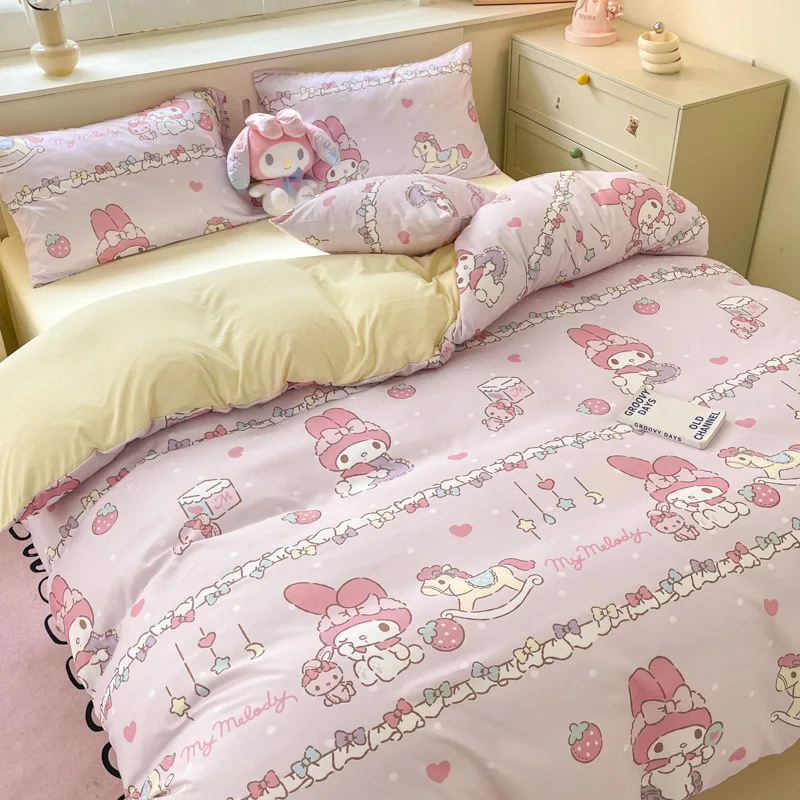 Sanrio Cartoon Duvet Cover Kids Kuromi Bedding Set Student Dormitory Cute For Bedroom Decoration Single Double