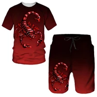 mens short sleeve o neck t shirt shorts 2 pieces set summer green red grey crab 3d print breathable oversized tracksuit men